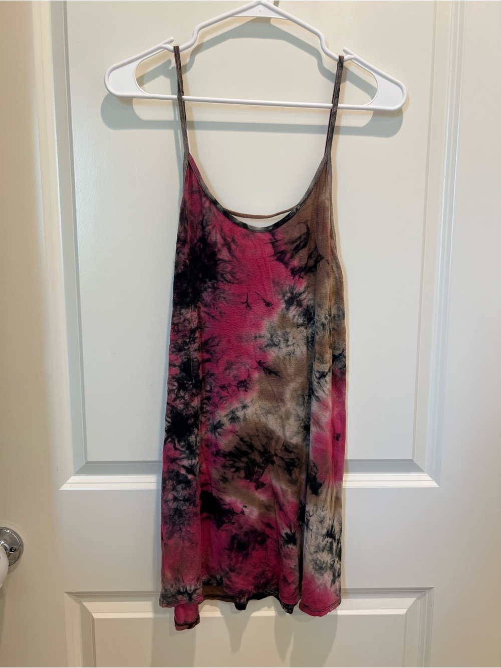 Tie-Dye Spaghetti Strap Tank Dress in Pink, Brown & Black